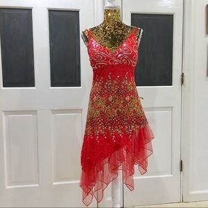 Ever pretty red dress, flower print on flower lace